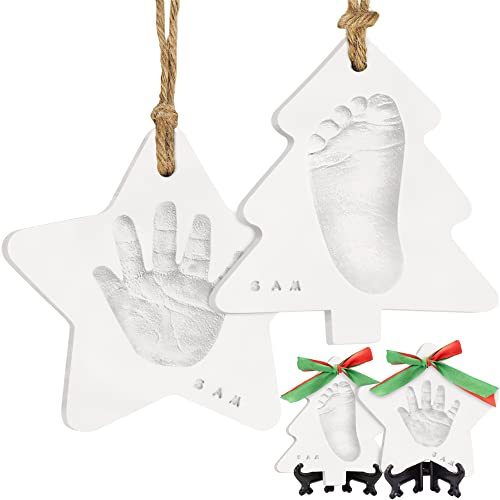 Kit Huella Mano y Pie Bebé - Huella de Patas de Perro, Kit Personalizado Huella Pie Bebé, Kit de Ornamento de Arcilla Bebé, Regalos para Niños y Niñas (Christmas)