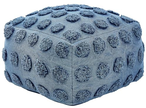 Beliani Moderner Pouf in Blau aus Baumwolle quadratisch 50 x 50 cm Punktmuster Vishvi
