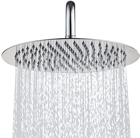 Soffione Doccia Tondo Grande 25cm Slim Acciaio Inox Inossidabile Cromato Lucido Ugelli in Silicone Anticalcare Pioggia