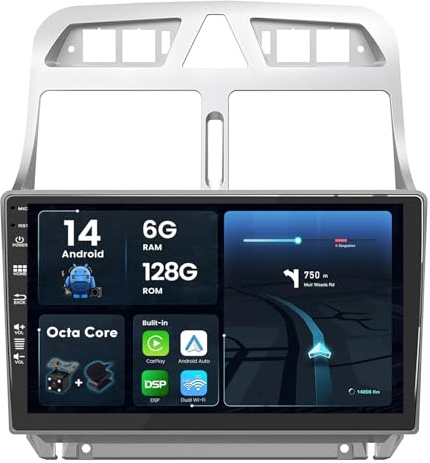 BXLIYER - [6G+128G] - Android 14 Autoradio pour Peugeot 307 SW CC (2002-2013) - sans Fil Carplay/Android Auto - GRATUITES Caméra MIC - 2 Din IPS 9 Pouce - DSP Dab Volant WLAN 360-Caméra Fast-Boot AHD