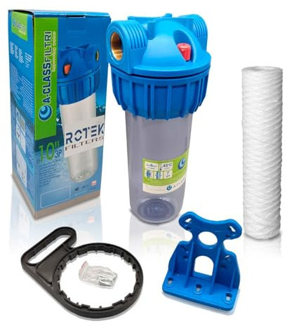 Filtro de Agua Portacartuchos 10 con Conexión 1 – Kit Completo con Soporte, Llave, Cartucho de 5 Micras y Válvula de Purga