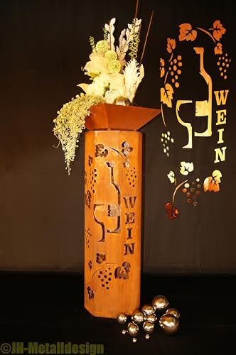 JH-Metalldesign 8-Eck Säule Wein + Schale Classic Edelrost Rost Metall Gartendeko Garten Stele