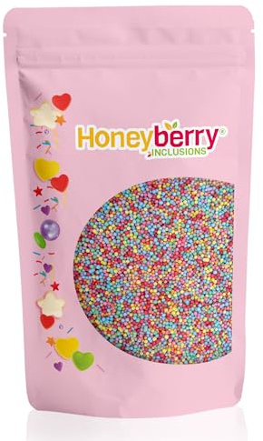 HONEYBERRY Bunte Nonpareilles 200g - Natürliche Essbare Streusel Tortendeko - Streudekor, Mini Zuckerperlen, Zuckerstreusel zum Verzieren von Kuchen, Muffins und Desserts - Hergestellt in der EU