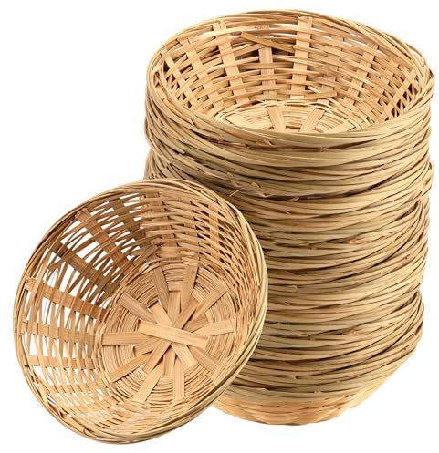 JEUIHAU 10 PCS 10 Inch Bamboo Bread Basket, Round Wicker Bread Basket Natural Bamboo Wicker Basket for Bread, Fruit and Snack Storage