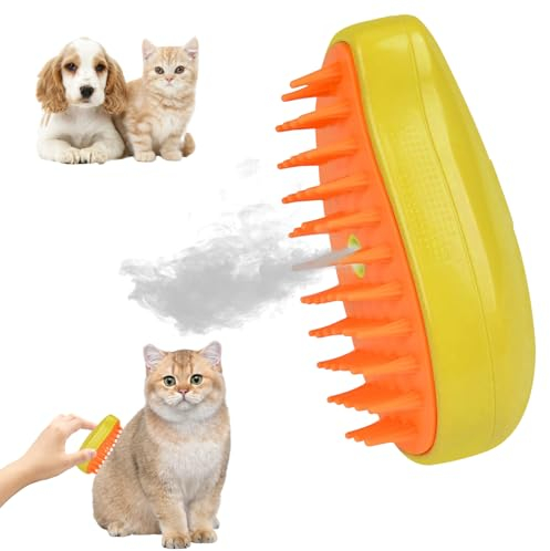Katzenbürste,Steamy Cat Brush,3-in-1-Katzendampfbürste,Katzenspray-Massagekamm,Katze Grooming Pinsel,Tierhaarentferner,Für Massage,Pflege Und Haarentfernung