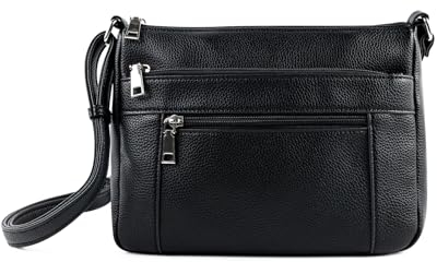 letech+ Umhängetasche Damen Mittelgroß Handtasche mittelgross Damen Schultertaschen Für Damen Leder PU Crossbody Bag Mehrere Fächertaschen für Einkaufen,Reisen Schwarz