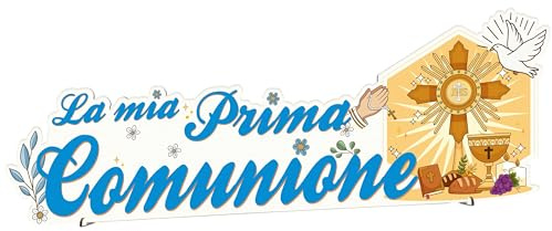 STAMPATEK Centrotavola Comunione Decorazioni Prima Comunione Bambino, Scritta Prima Comunione da Tavolo, Decorazione Tavolo Comunione Addobbi Comunione in Legno 60x21 cm DS1