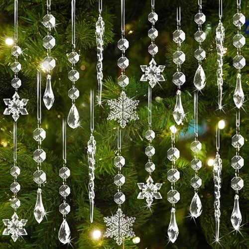 80 decorazioni per albero di Natale in cristallo acrilico, ornamenti natalizi a forma di fiocco di neve, a forma di goccia ghiacciata, decorazioni per feste a tema paese delle meraviglie invernale