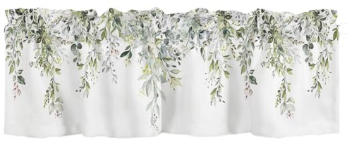 PPcdfre Mantovana per tende verde salvia per acquerello, foglie di eucalipto, mantovana per finestre, facile da usare