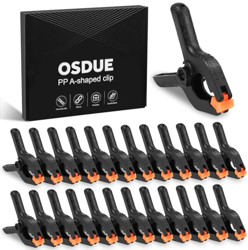 OSDUE Klemmzwingen, 24 Stück Federklemmen 2 Zoll Hochleistungs Schwarze Nylon Federklemmen Leimzwingen mit Beweglichen und Geriffelten Klemmbacken für Leimen Fotografie Pool & Werkstatt