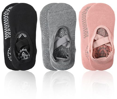Molain 3 Paar Yoga Socken - Antirutsch Grippige Rutschfeste Socken für Damen - Pilates, Barre, Tanz, Barfuß, Trampolin, Zuhause, Krankenhaus