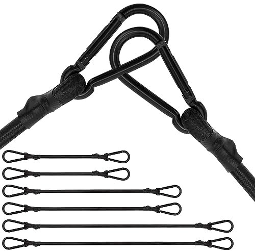 Spanngummi mit Karabiner, Expander mit Karabinerhaken 6er Set, Gepäckspanner schwarz in 3 Größen, 20cm, 40cm, 60cm, Extra Stark Gummispanner für Sonnensegel, Planen, Garten, Fahrrad, Auto, Ladung