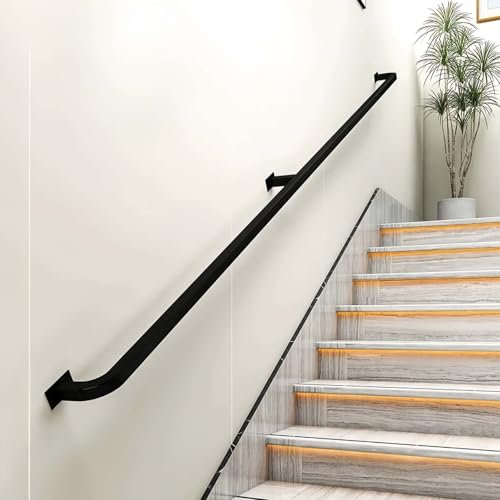 Handlauf Geländer für Treppen Edelstahl Treppenhandlauf, Rutschfester Treppengeländer für Innen und Außen, Wandhandlauf Schwarz Haltegriff für Treppe(Schwarz,180cm)