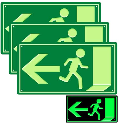 Segnale di uscita di emergenza, 3 pezzi di segnali di fuga freccia sinistra, frecce direzionali, 30 x 15 cm, in alluminio, per segnale informativo, via di soccorso, uscita di emergenza, illuminazione