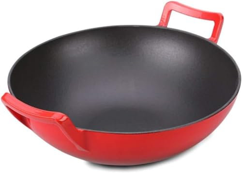 CHFYIJYHM Wok - Pentola in ghisa smaltata, antiaderente, pentole da cucina per zuppe, pentole da cucina, stufato senza rivestimento, vapore, 36 cm