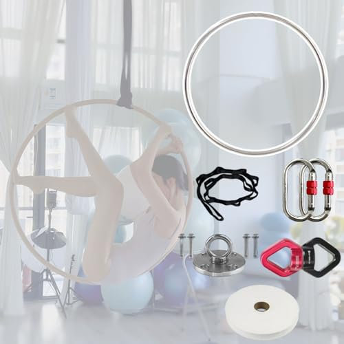 WQZzjm Aerial Hoop Edelstahl-Hoop-Set komplett, Aerial-Yoga-Ausrüstung mit Rigging-Kit und Anti-Rutsch-Band, professioneller Zirkus-Aerial-Ring (Größe: 85 cm (33 Zoll)) (eine Farbe, 85 cm (33 Zoll))