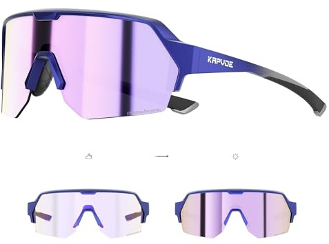 KAPVOE Lunettes Cyclisme Photochromiques Protection UV400 Monture TR90 lunettes de soleil sport Hommes Femme pour VTT Conduite Golf Running K360