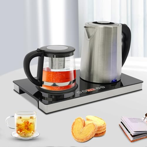 Apriltop 1500W Teezubereiter aus Glas, Elektrischer Teekessel mit Stövchen, für 3-5 Personen, Elektrische Teestation mit Touch Bedienfeld, zum Aufbrühen von Tee und Kaffee oder zum Warmhalten