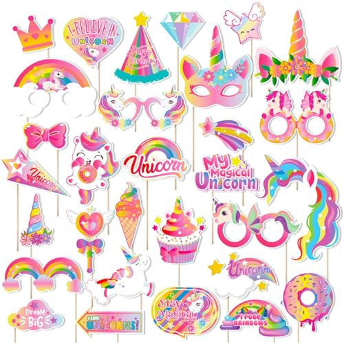 Rainbow Unicorn Magical Photo Booth Props Kit Rainbow Unicorn Photo Booth Props Unicorn Theme Party Decorations Unicorn DIY Props Kit Unicorn Cardstock Props for Baby Shower Birthday Party