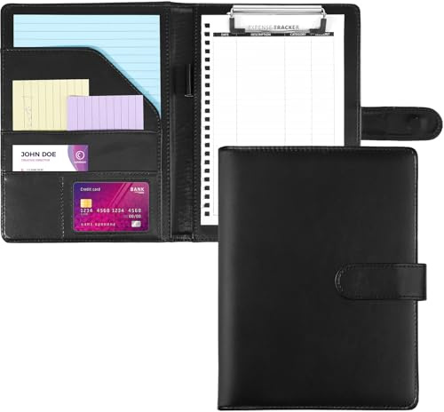Klemmbrett A5 mit Deckel, PU-Leder Klemmbrettmappe Schreibmappe Black | Klemmbrett mit Schreibblock Dokumentenfächern Stifthalter Magnetverschluss Konferenzmappe für Bürobedarf Schule