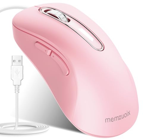memzuoix Souris USB avec Câble Souris Optique 1400 DPI, 5 Boutons, Design Ergonomique avec Câble de 1,5m – pour Ordinateur, PC, Mac – Rouge Grenade (Rose)