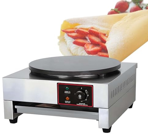 QFGain Crepera EléCtrica con Plancha, Control Preciso De Temperatura, Hornilla Circular De Acero Inoxidable para Escritorio Blintzes, Panqueques, Huevos, Tocino Y Tortillas para Brunch Single-Head