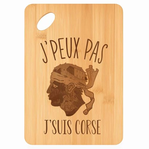 Planche à Découper Corse j'Peux Pas - Plateau Apéro en Bambou Cadeau Gravé pour Homme Femme Cuisine Barbecue