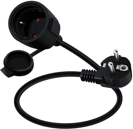 YINGAYOU Schuko Verlängerung Kurz 90 Grad 16 A 250 V Strom Verlängerungskabel Kurz Verlängerungskabel IP44 Outdoor 2 AC für Außen Oder Innenbereich (Schwarz, 0.3)