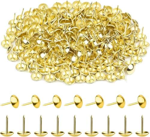 Juliyeh 300 Clous de Tapissier Décoratifs, Tête Ronde 11x17 mm - Clous de Rembourrage pour Canapés, Fauteuils, Meubles, Têtes de Lit （Doré）