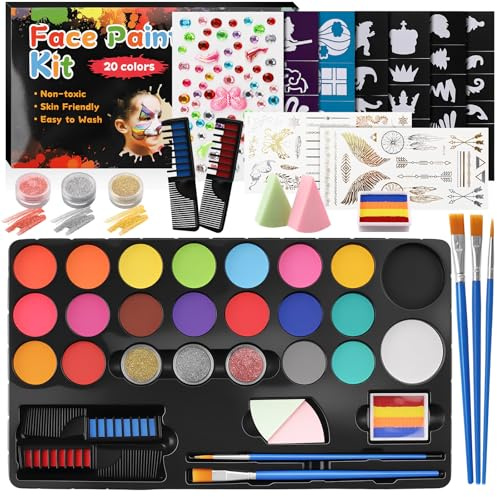 Gaethra Kinderschminken Set, Bodypainting Farben für Theaterschminke, Gesichtsfarben Kinderschminken, 20 Farben Faschingsschminke Face Paint, Kinderschminke Wasserbasis für Halloween, Karneval