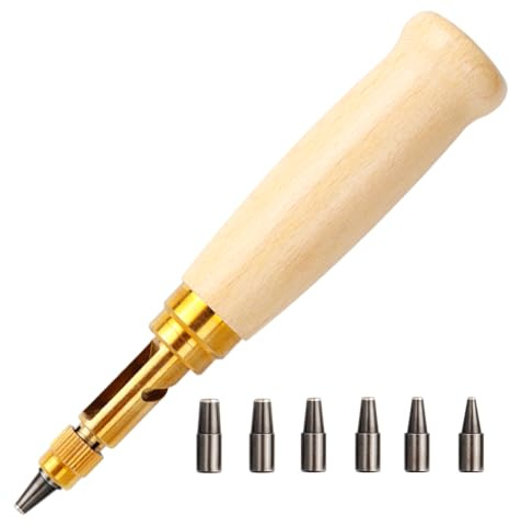 Gasea Perforadora de Tornillo de Cuero, Perforadoras Japonesas Ajustables, Perforadora Automática de Cinturones para Encuadernación, para Costura, Piel y Papel Manualidades con 6 Puntas 1.5mm - 4mm