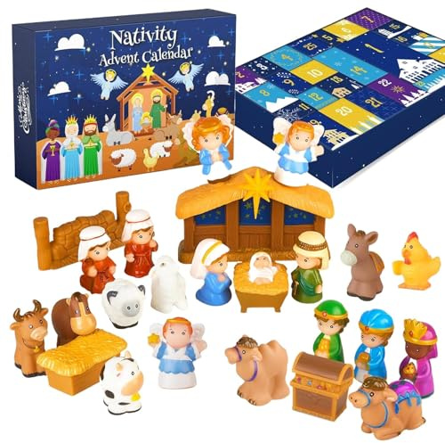 Nativité Avents Calendriers 2025, 24 Jours Religieux Ornement Noël Rebours Calendrier, Chrétien Crèche Figurines Ensemble Avents Calendriers, Chrétien Religieux Figurines Noël Décoration