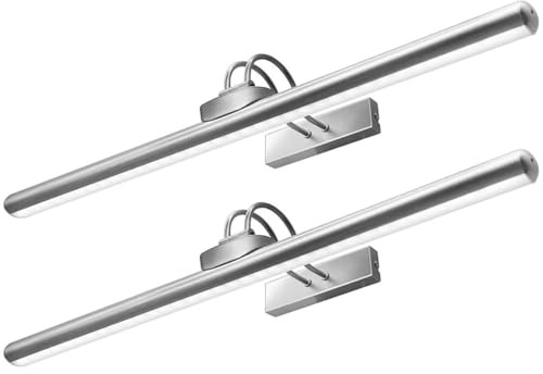 LED Bildbeleuchtung Kabellos Innen, Aufgeladenes Akku-Kunstleuchten mit Fernbedienung, Dimmbare Magnet Touch Lichtleiste Wandlampe, Bildbelicht für Schreibtisch Wand Spiegel, (Nickel 2 Stück)