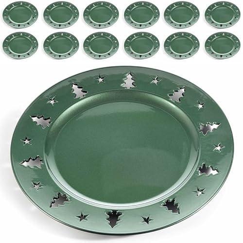 Gruppo Maruccia - Sottopiatti Natalizi Verdi in Plastica Rigida con Intagli Alberi e Stelle - Set da 12 Pezzi - Eleganti per Tavola di Natale - Diametro 32,5 cm