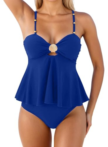 Eauptffy Tankini da donna mare, 2 pezzi, scollo a V, costume da bagno con coppa con canottiera e boyshort, set bikini push up beachwear sexy estivo, costume da bagno separato, costume da bagno con