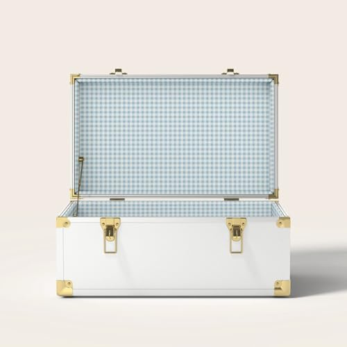 Momento Standard Wedding Keepsake Storage Trunk, Blue Gingham, White, Alloy Steel, Lockable, 20.75 x 12.25 x 10 Inches, Latch Closure