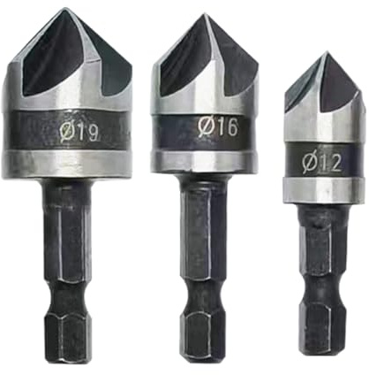 Brocas Avellanadoras y Avellanadores,3 Piezas de Acero al Carbono de 90 Grados - Brocas avellanadoras y saca tacos de madera - para carpinteros y fabricación de muebles