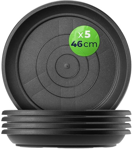 KADAX Set med 5 blomkrukor runda ⌀ 46 cm, blomkruksunderlägg av plast för inomhus- och utomhusbruk, tillbehör för blomkrukor och blomkrukor (antracit)