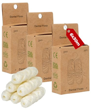 180M Hilo dental natural seda dental sin plástico dental floss menta | hilo dental cera candelilla fio dental biodegradable sin PFAS sostenible vegano 6×30m