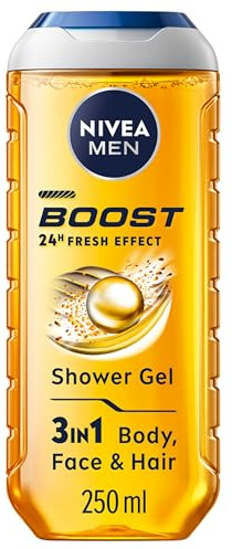 NIVEA MEN Boost Shower Gel, 3-in-1, 500 ml | Moisturising Body Wash for Men with Naturally Sourced Caffeine, Care for Body, Face and Hair, 24-Hour Fresh Effect