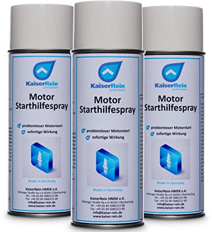 KaiserRein Motor Starthilfespray 3x400ml erleichtert den Motorstart bei Rasenmäher, Roller, Kettensägen und Motorgeräten sowohl bei 2 takt-, Benzin-, und auch Dieselmotoren