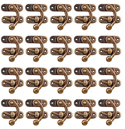 20Pack Antique Latch Hook Vintage Horn Hook Lock Right Buckle Lock with Screws for DIY Wine Gift Jewellery Wooden Boxes