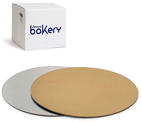 Decora, 5933017 Tortenteller Ø 28 x 1 H mm, Farbe Gold und Silber, aus Karton, mit wasserdichter Folie beschichtet, ideal zum Präsentieren und Servieren von Desserts