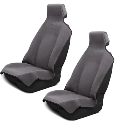 DryvaSeat - Premium Microfiber Towel Car Seat Cover - Waterproof & Sweatproof - Universal Fit, Machine Washable, Non-Slip - Seat Protector for Car, Truck, SUV, Van (Gray, 2 Pack)