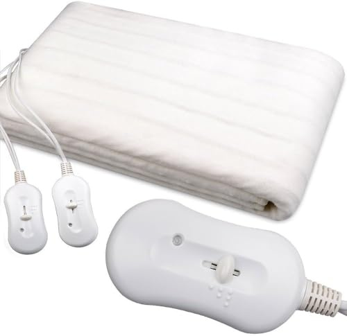 CELLUSTOP Surmatelas Chauffant Electrique Double - Chauffe Lit - Couverture chauffante Double pour lit Double - 2 Télécommandes - 3 Niveau de température - 160 x 140 cm - 2 x 60 Watts - Blanc