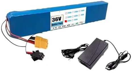 Batteria al litio 36V 80000mAh 10S4P con caricabatterie, batteria ricaricabile ad alta capacità, compatibile con monopattini elettrici e bici elettriche.