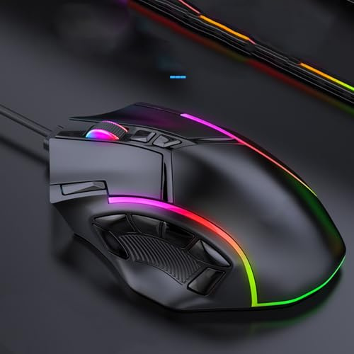 XUXHOU RGB Gaming Mouse Wired 12800DPI 12 Cayos Macro Definición Macro Custodia Combinación, Ratón de Juego RGB para PC, Accesorios de Computadora