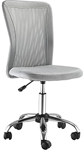 Vinsetto Sedia da Ufficio Ergonomica Senza Braccioli, Sedia per Scrivania Girevole in Tessuto Traspirante a Rete con Seduta Imbottita, Altezza Regolabile, 43x58x90-100cm, Grigio