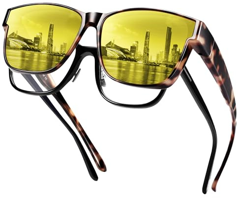 URUMQI Nachtfahrbrille Nachtbrille zum Autofahren Damen Herren | Auto Brille Gegen Blenden Gelbe Gläser
