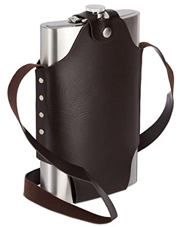 Relaxdays XXL Flachmann aus Edelstahl, hochwertige Taschenflasche zum Umhängen, 1,8l Fassungsvermögen, Partyspaß, Silber